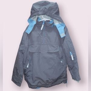 Mini Boden Pullover Jacket Coat Boys size 5 / 6 Gray Grey Blue Detachable Hood